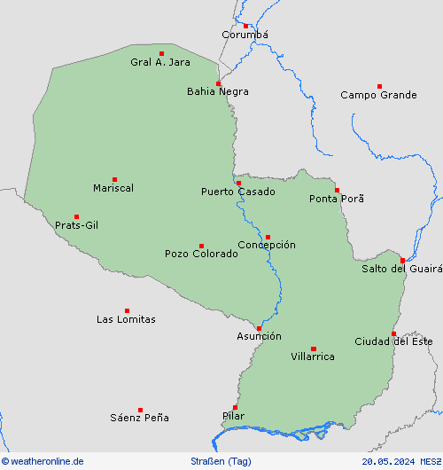 straßenwetter Paraguay Südamerika Vorhersagekarten