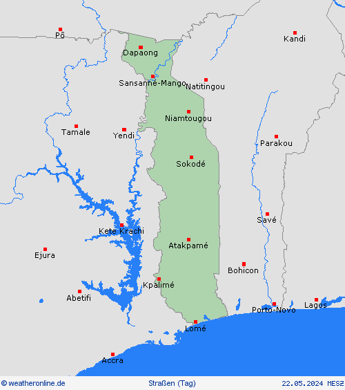 straßenwetter Togo Afrika Vorhersagekarten