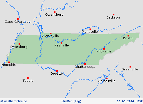 straßenwetter Tennessee Nordamerika Vorhersagekarten