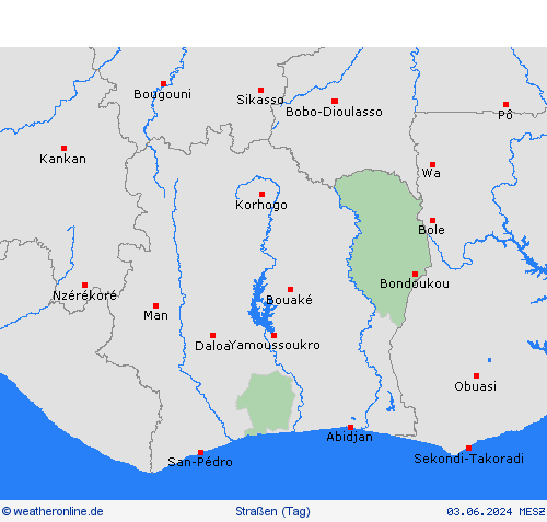 straßenwetter Elfenbeinküste Afrika Vorhersagekarten