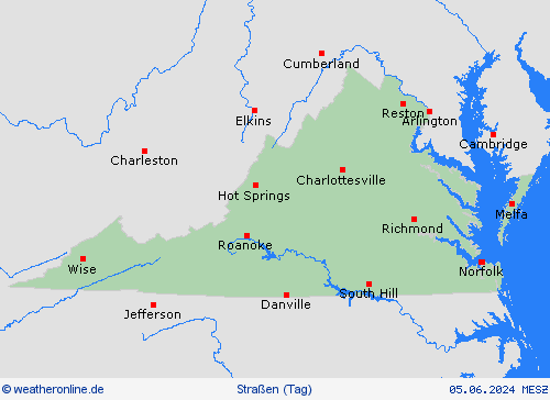 straßenwetter Virginia Nordamerika Vorhersagekarten