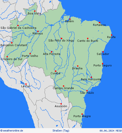 straßenwetter Brasilien Südamerika Vorhersagekarten