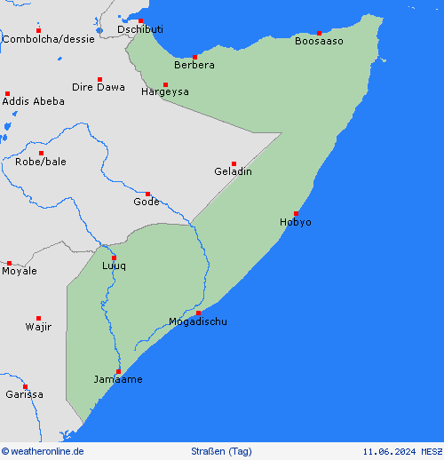 straßenwetter Somalia Afrika Vorhersagekarten