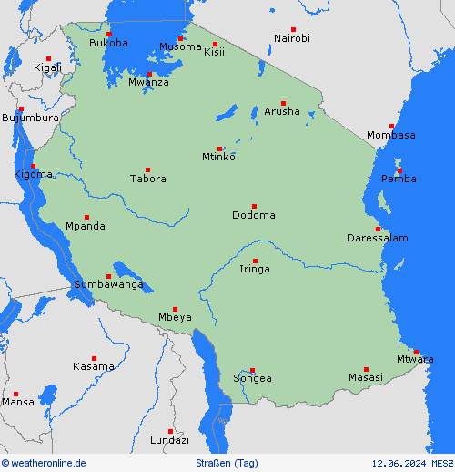 straßenwetter Tansania Afrika Vorhersagekarten