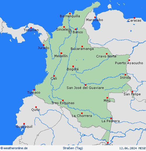 straßenwetter Kolumbien Südamerika Vorhersagekarten