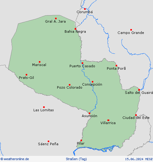 straßenwetter Paraguay Südamerika Vorhersagekarten