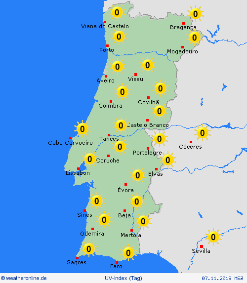 uv-index Portugal Europa Vorhersagekarten