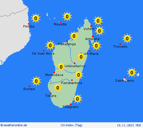 uv-index Madagaskar Afrika Vorhersagekarten