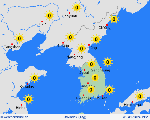 uv-index Südkorea Asien Vorhersagekarten
