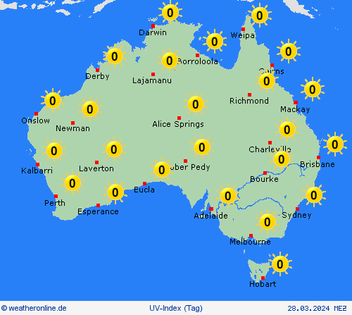 uv-index Australien Ozeanien Vorhersagekarten