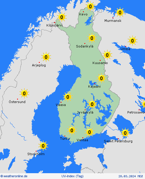 uv-index Finnland Europa Vorhersagekarten