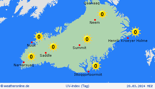 uv-index Grönland Europa Vorhersagekarten