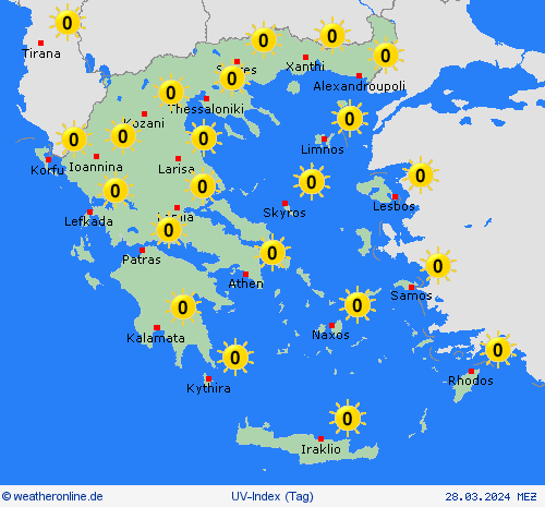 uv-index Griechenland Europa Vorhersagekarten