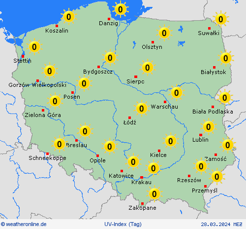 uv-index Polen Europa Vorhersagekarten