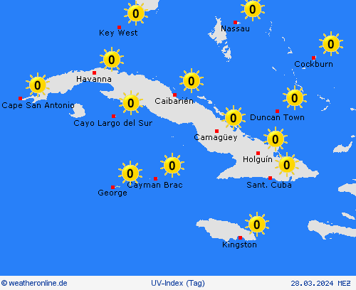 uv-index Kaimaninseln Mittelamerika Vorhersagekarten