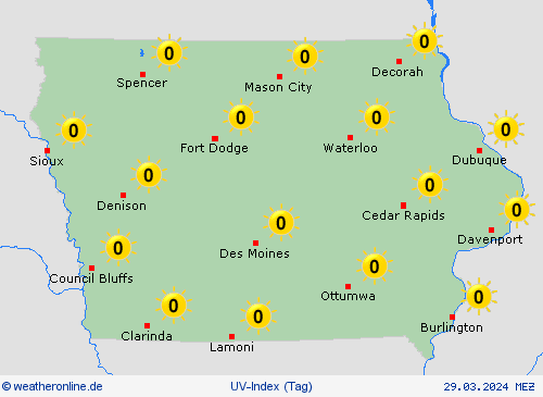 uv-index Iowa Nordamerika Vorhersagekarten