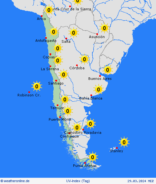 uv-index Chile Südamerika Vorhersagekarten