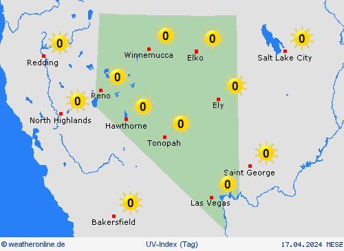 uv-index Nevada Nordamerika Vorhersagekarten