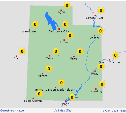 uv-index Utah Nordamerika Vorhersagekarten
