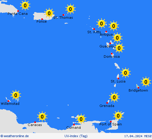 uv-index Barbados Südamerika Vorhersagekarten