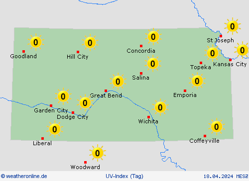 uv-index Kansas Nordamerika Vorhersagekarten