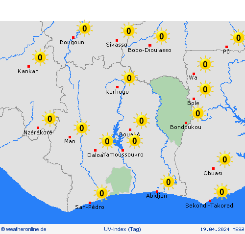 uv-index Elfenbeinküste Afrika Vorhersagekarten