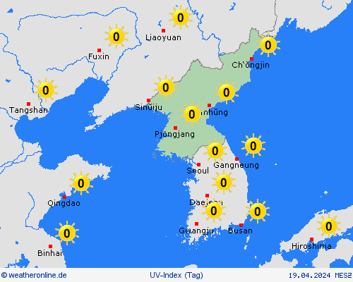 uv-index Nordkorea Asien Vorhersagekarten