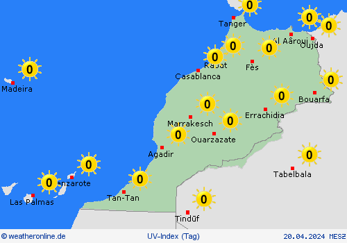 uv-index Marokko Afrika Vorhersagekarten