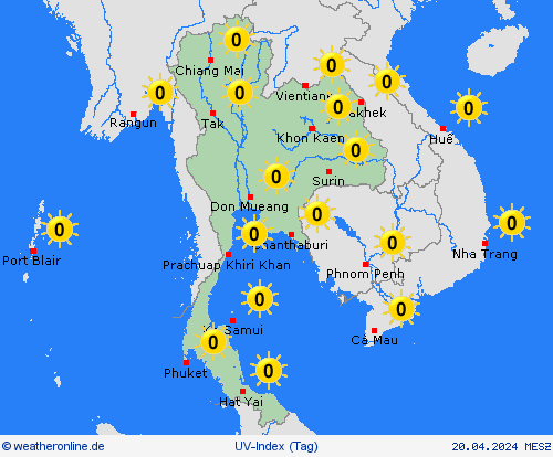 uv-index Thailand Asien Vorhersagekarten