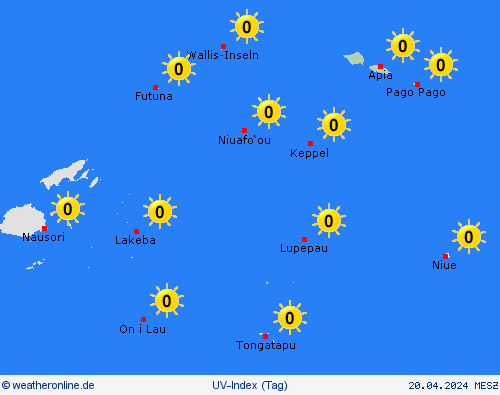 uv-index Samoa Ozeanien Vorhersagekarten