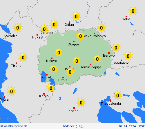 uv-index Nordmazedonien Europa Vorhersagekarten