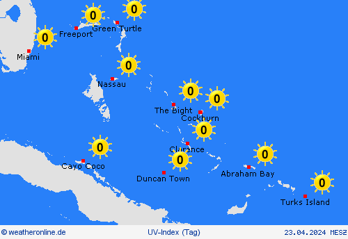 uv-index Bahamas Mittelamerika Vorhersagekarten