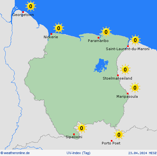 uv-index Suriname Südamerika Vorhersagekarten