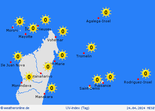 uv-index Réunion Afrika Vorhersagekarten