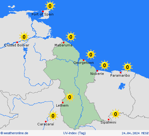 uv-index Guyana Südamerika Vorhersagekarten