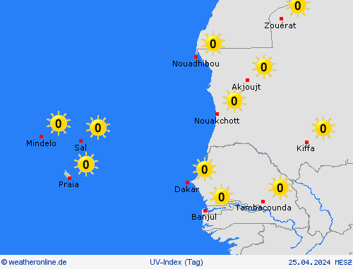 uv-index Kap Verde Afrika Vorhersagekarten