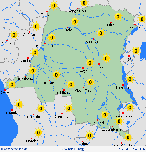 uv-index Demokratische Republik Kongo Afrika Vorhersagekarten
