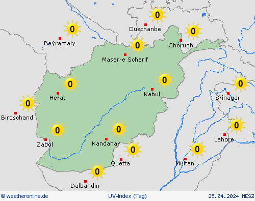 uv-index Afghanistan Asien Vorhersagekarten