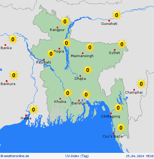 uv-index Bangladesch Asien Vorhersagekarten
