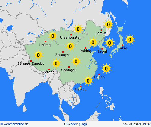 uv-index  Asien Vorhersagekarten
