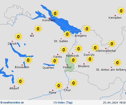 uv-index Liechtenstein Europa Vorhersagekarten