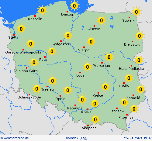 uv-index Polen Europa Vorhersagekarten