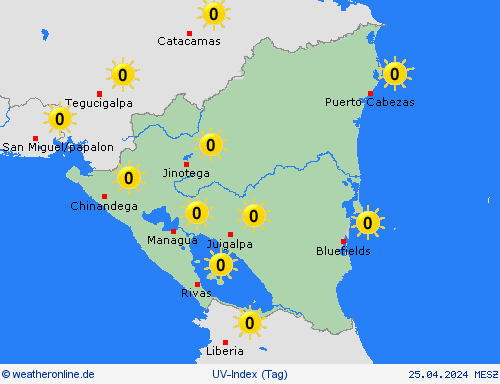 uv-index Nicaragua Mittelamerika Vorhersagekarten