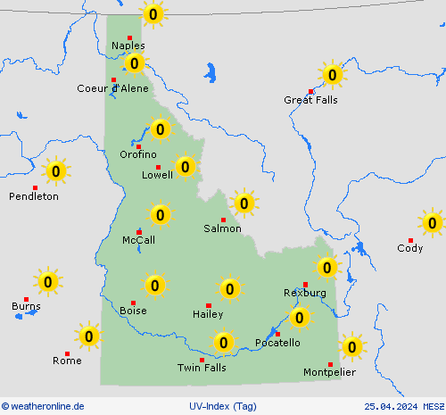 uv-index Idaho Nordamerika Vorhersagekarten