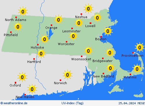uv-index Massachusetts Nordamerika Vorhersagekarten