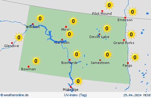 uv-index North Dakota Nordamerika Vorhersagekarten