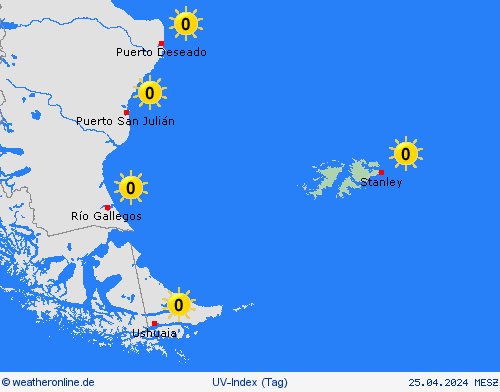 uv-index Falklandinseln Südamerika Vorhersagekarten