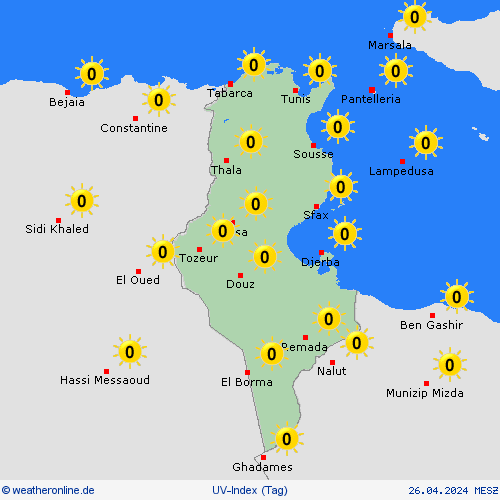uv-index Tunesien Afrika Vorhersagekarten