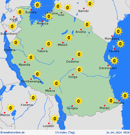uv-index Tansania Afrika Vorhersagekarten