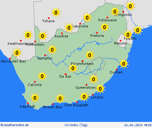 uv-index Südafrika Afrika Vorhersagekarten